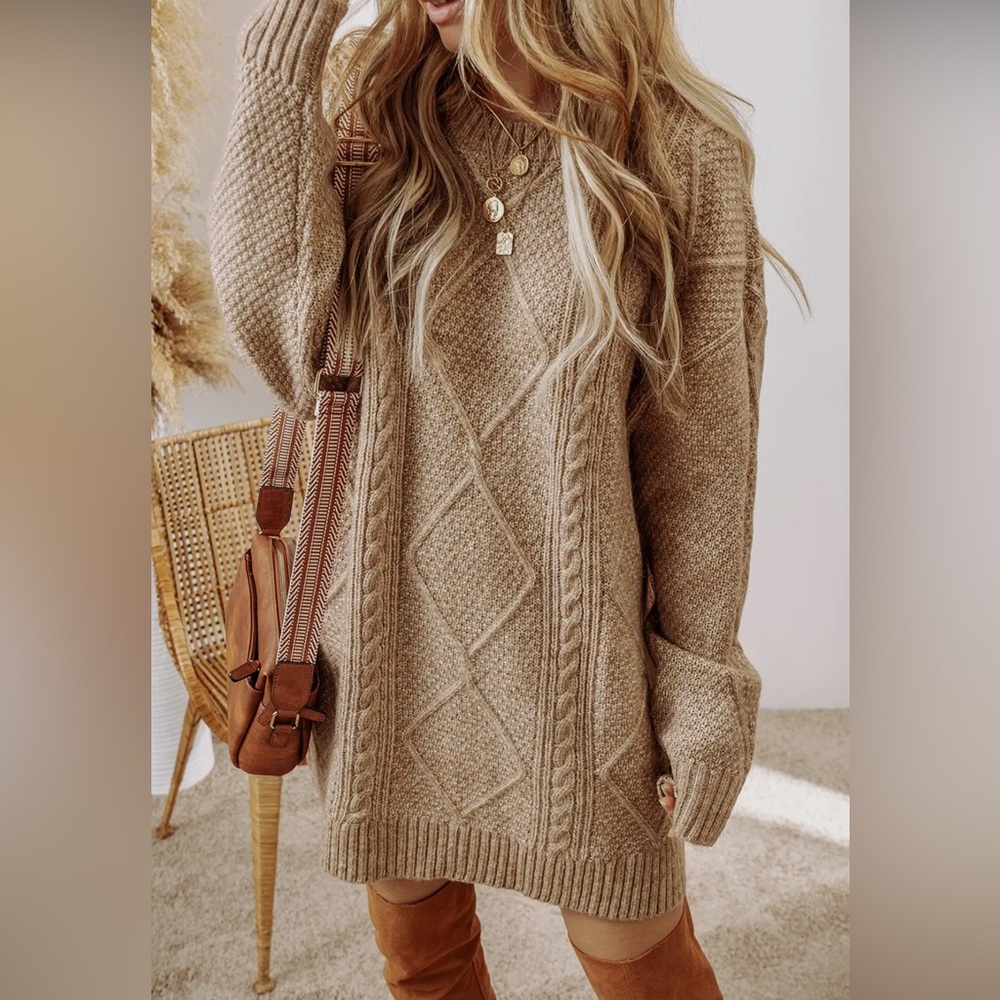 Cable Knit Drop Shoulder Sweater Dress